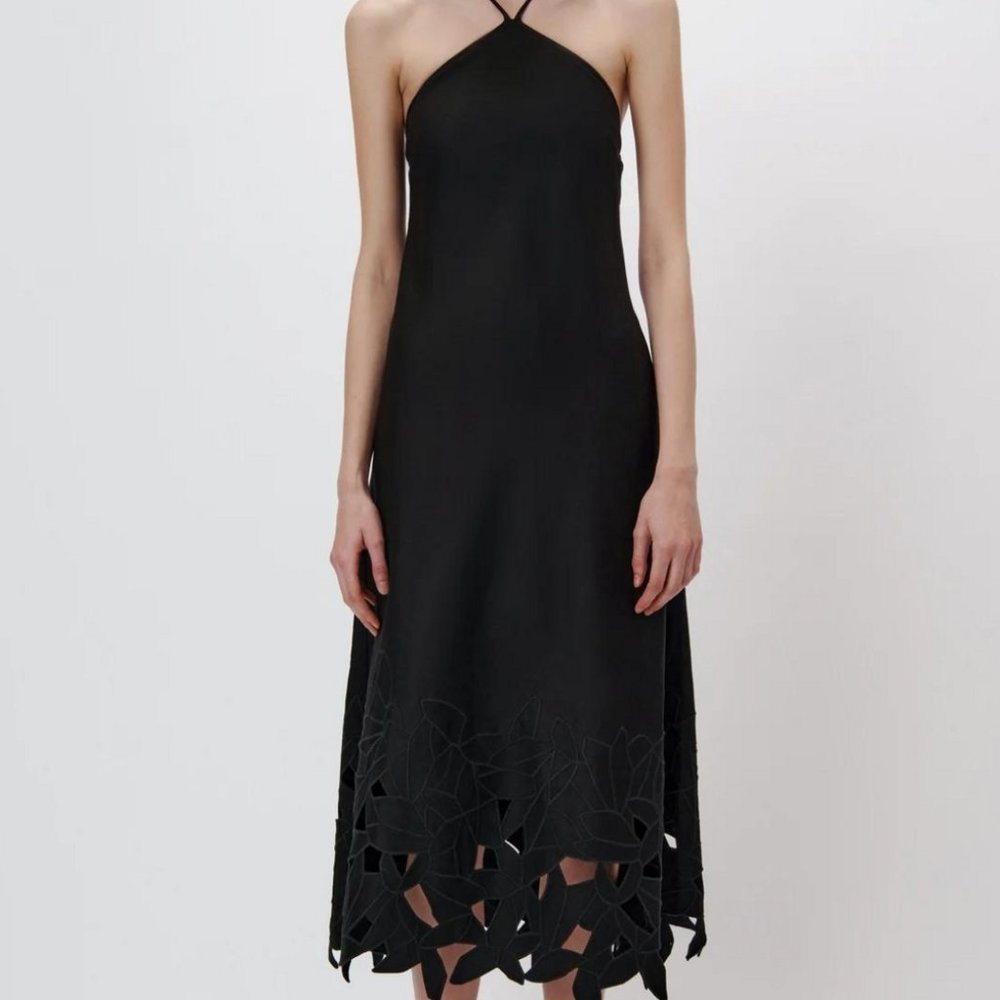 SIMKHAI SIMONE EMBROIDERY HALTER MIDI